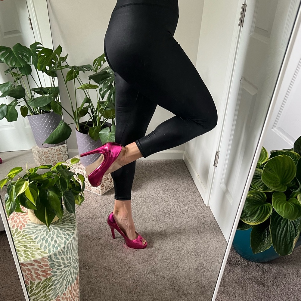 Metallic Pink peep toe heels